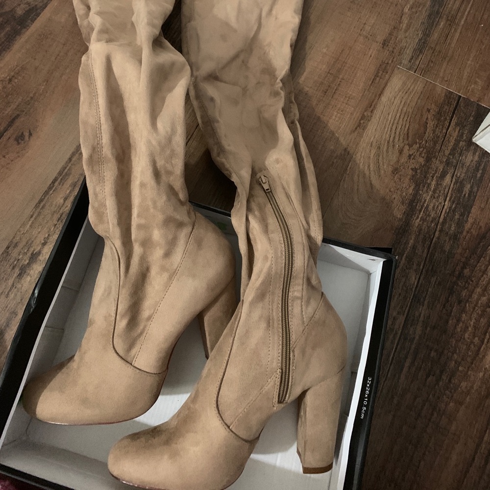 Thigh high tan boots